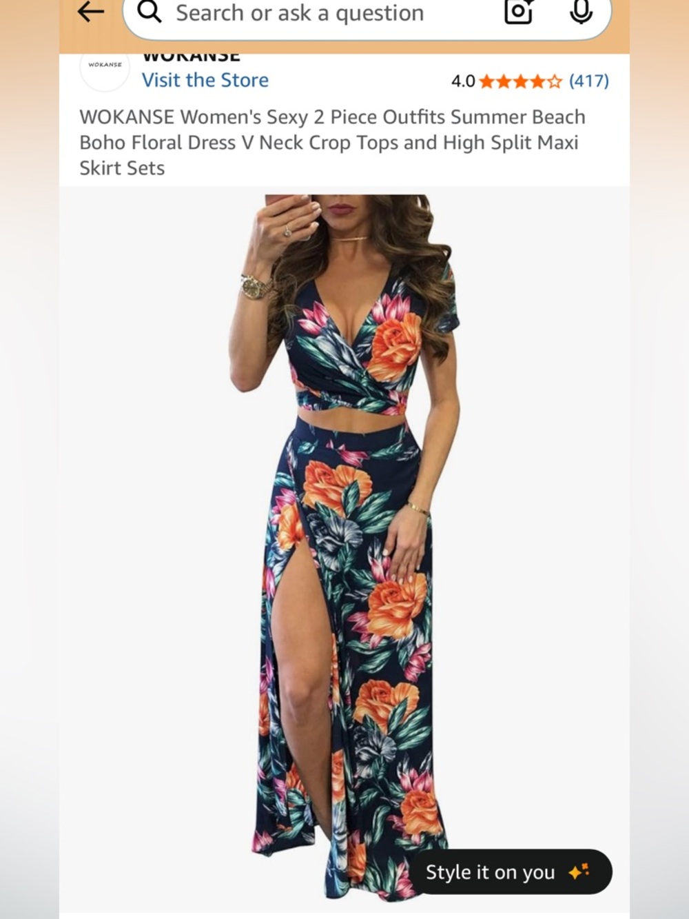 Floral Crop Top and High Split Maxi Skirt Set - Picture 2 of 7
